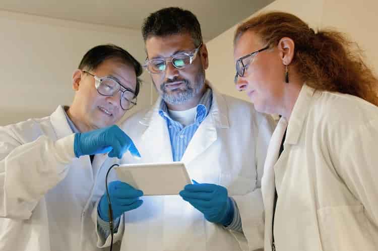 three scientists working